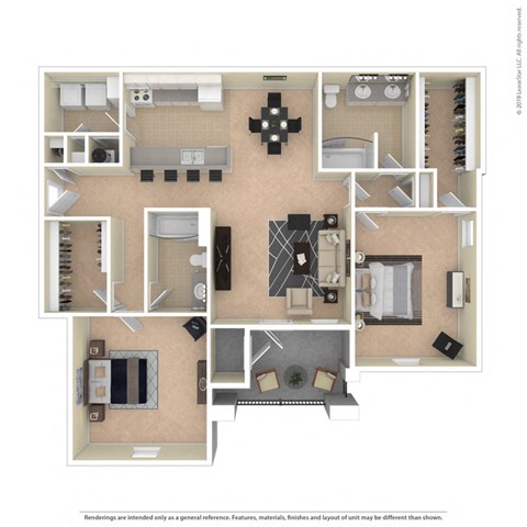 a 2 bedroom floor plan with 2 bathrooms and a living room
